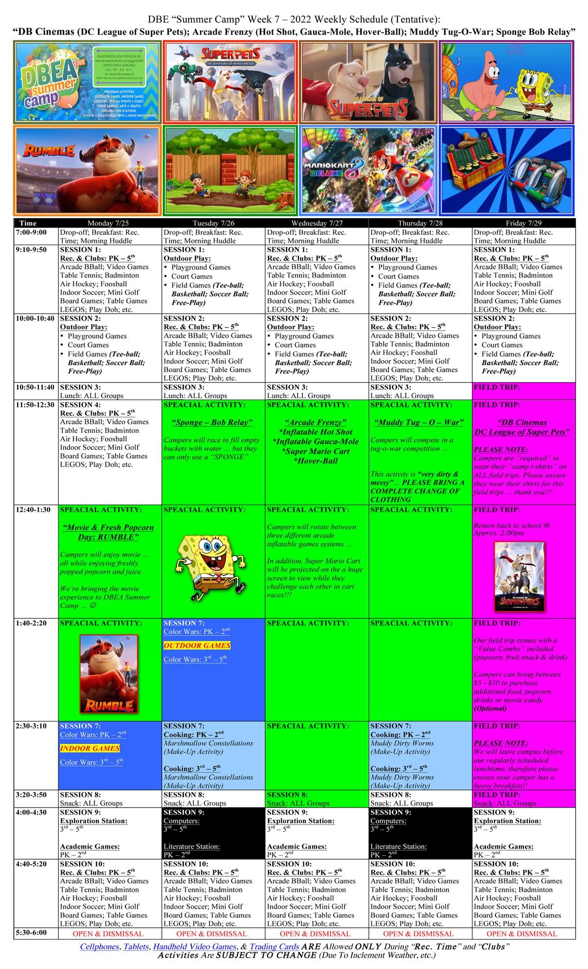 DBES Week 7 Schedule